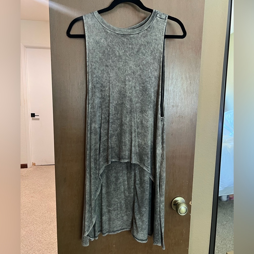 Grey Acid Wash High Low Tank Top